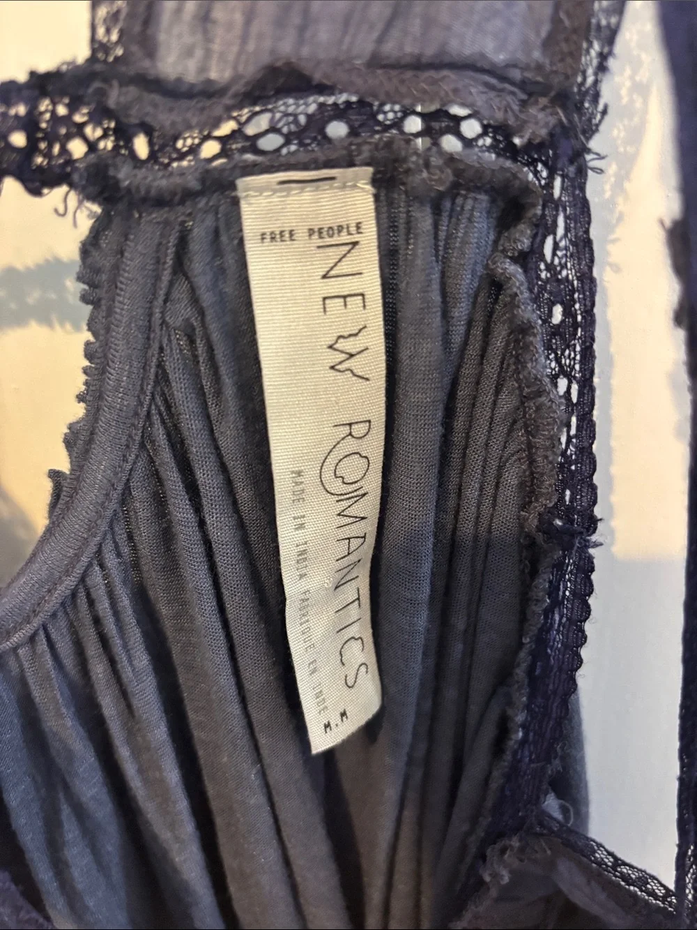 Free People Navy Mesh & Lace Embroidered Tank